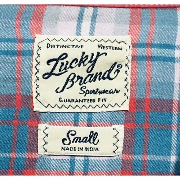 Lucky Brand Mens Small Plaid Button Front Western Shirt Short Sleeves - Picture 4 of 4